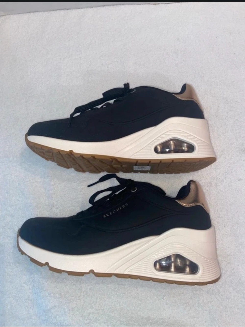 Skechers UNO Wedge HI Steps Black Cream Gold Women’s 8.5